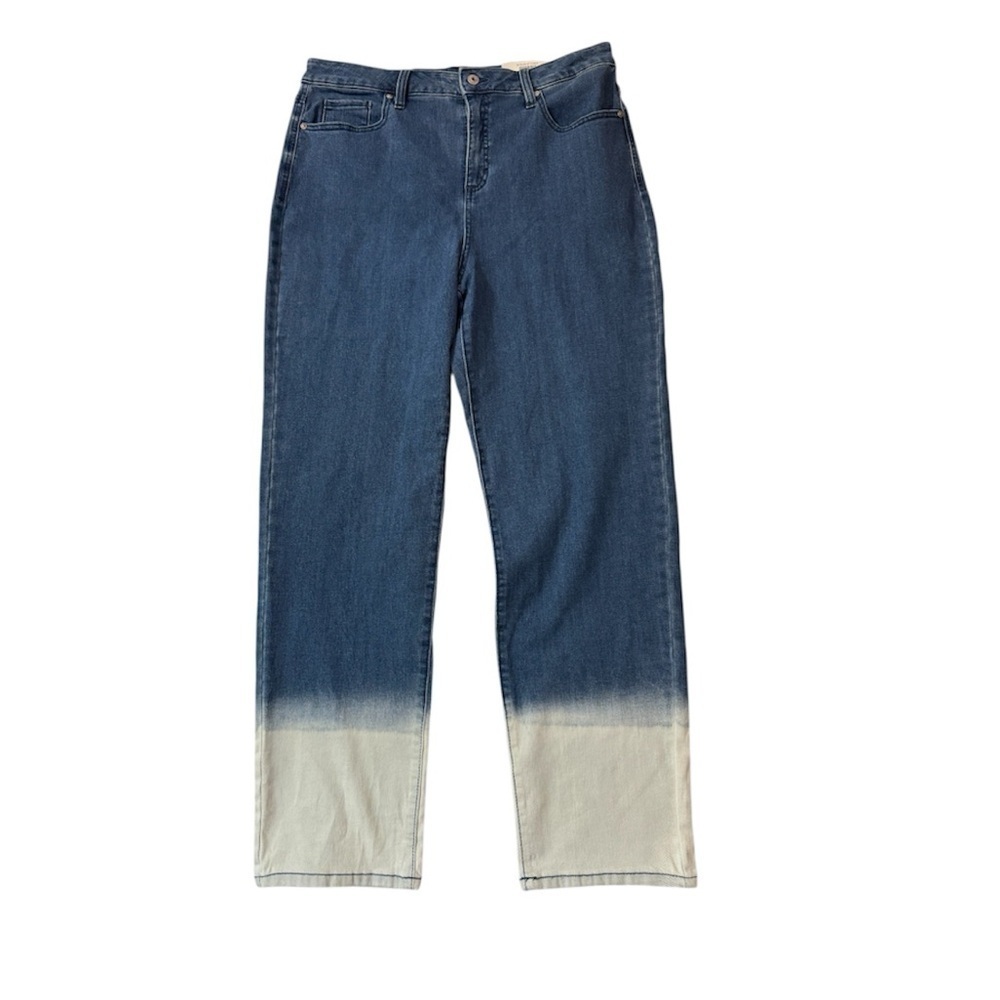 Style & Co High Rise Straight Leg Jeans Women 16 Blue White Ombre Dip Dye NWT